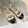Zapatos Retro Mary Jane de Cuero Pequeños para Mujer Verano 2025 Nuevos Punta Redonda Hebilla Cruzada Flats de Suela Gruesa Zapatos Estilo Pequeño Fragante