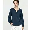 Camisa de algodão puro com design de retalhos bordados estilo retrô francês para mulheres, camisa feminina de manga longa solta para o outono de 2026 atacado