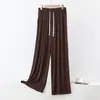 Pantalones de Modal para Dormir con Cordón, Pantalones Rectos para Mujer, Pantalones de Pierna Ancha de Cintura Alta, Pantalones Largos Sueltos Finos, Pantalones para Casa, Pantalones Elásticos de Baile