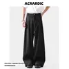 Calças casuais de cintura alta com caimento fluido, calças pretas de negócios estilo britânico slim-fit vintage para homens, moda japonesa para primavera e outono