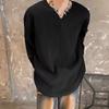 Estilo americano estilo preguiçoso textura avançada decote em v manga comprida camiseta masculina primavera e outono casual base solta camisa suéter