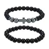 Pulsera de Dados de Zirconia Microincrustada para Hombres, Nueva Europea y Americana, Juego de Pulseras Elásticas de Piedra Negra para Manos, Venta Caliente Transfronteriza