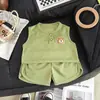 Nuevo Conjunto de Chaleco para Niños, Conjunto de Dos Piezas de Shorts para Bebé, Ropa de Verano para Niños, Conjunto Deportivo Casual de Gofre, Venta al por Mayor