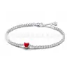 Brincos Argola Mais Vendidos Transfronteiriços para Mulheres Conjunto de Pulseira Tennis Coração Banhado a Cobre Prata S925 Diamante Vermelho Zircônia Colar Presente