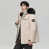 Venta al por mayor de chaquetas de invierno de plumas para hombre, 90% plumón de pato blanco, Ropa de trabajo para exteriores, Estilo de montaña transfronterizo, Se puede usar de dos maneras