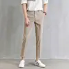 Pantalones de Traje Skinny de Verano Caqui de Moda para Hombre, Pantalones Rectos Casuales
