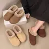 Pantuflas de Algodón con Cuero Mate Esponjoso para Mujer, Suela Gruesa, Punta Cerrada, Nuevo Estilo Otoño, Punta Dividida Sintética, Sin Cordones, Pantuflas de Piel para Exteriores