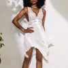 Feiyun Sexy Malla Erótica Pijama Escote Profundo Espalda Muy Abierta Cintura Fruncida con Lazo Dobladillo Irregular Camisón Mujer 1277