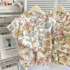 Conjunto de algodón y seda fresco y refrescante para niños, conjunto de pijama de manga corta y shorts para aire acondicionado para niños y niñas