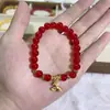 Nuevo Pulsera Caballo Mecedora Colorida Esmaltada Estilo Chino para el Año del Zodiaco de la Mujer, Pulsera de Ágata Roja Imitación de Lujo Ligero de Gama Alta para Regalo de Mujer