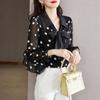 Camisa de Lunares para Mujer Nueva Colección Primavera Verano 2026 Elegante y Hermosa Camisa de Gasa que Cubre el Vientre con Volantes Blusa Única para Mujer
