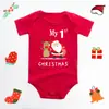 Macacão Romper Bebê Veado Vermelho Feliz Natal Algodão Puro Manga Curta Natal Europeu e Americano