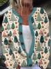 Moda Europea y Americana Patrón de Árbol de Navidad Top de Mujer Cárdigan con Estampado Digital 3D Chaqueta Tejida Imitación Suéter