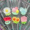 Mini Accesorios Transparentes de Resina con Flores, Adornos de Pegamento Cremoso de Rosa y Tulipán, Pinzas para el Cabello, Pequeños Accesorios Hechos a Mano