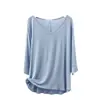 Camiseta Base de Modal para Mujer, Estilo Holgado Delgado con Mangas Tres Cuartos, Ropa Interior de Verano, Pijama Ropa de Casa Talla Grande, Camiseta Corta Delantera y Larga Trasera