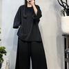 Estilo Artístico Novo Primavera 2025 Camiseta Lisa Gola Redonda Soltinha + Calça Reta Casual de Cintura Alta plus size para Mulheres