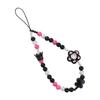 Corrente de celular Flor da Coroa Corrente de celular com contas preto rosa estilo y2g hot girl moda acessório de cordão curto