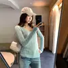 Foto real: Blusa de tricô com decote V vazado e manga longa para mulheres, outono 2026, top de look moderno e sofisticado 19026