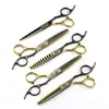 Tijeras de Peluquería con Estampado de Leopardo Negro y Dorado de 6.0 pulgadas, Tijeras para Cortar el Cabello, Tijeras Entresacadoras, Dientes de Astas de Ciervo, Dientes Lisos, Dientes en Forma de V, Dientes de Espina de Pescado