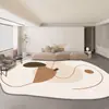 Alfombra de Sala de Estar Estilo Crema Engrosada Imitación Cachemira Hogar Avanzada Resistente a la Suciedad Felpudo con Forma Especial Cubre Toda la Tienda Alfombra para Pies de Mesa de Centro