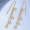 Fio de orelha com borla estrelada de ouro de areia vietnamita, estrela de cinco pontas, latão banhado a ouro, brinco longo feminino da moda, joia de orelha