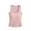 Chaleco Básico Simple con Cuello en U y Almohadillas en el Pecho, Nuevo Estilo de Verano, Top Base Sexy Ajustado Corto de Color Sólido