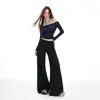 Pantalones Deportivos Casuales de Mujer Negros Ligeramente Elásticos Adelgazantes con Caída Ligeramente Sueltos Acampanados, Otoño/Invierno 2026, Soporte para Dropshipping