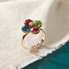 Anel simples aberto de joias femininas por atacado com cristal colorido, moda europeia e americana OL, diamante, flor de quatro pétalas