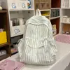 Mochila suave de rayas blanco melocotón y blanco leche para chicas de secundaria y preparatoria, llena de estilo coreano, adecuada para la escuela y salidas