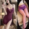 Nuevo conjunto de lencería sexy: vestido de tirantes de encaje transparente de doble capa, camisón de tirantes puro y seductor para mujer