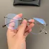 Armazones para Gafas con Forma de Corazón Mike Xinluo para Hombres y Mujeres, Diseño Polygonal sin Montura, Adecuados para Lentes Graduados o de Sol, Titanio Puro Ultraligero, Armazones para Gafas Artísticos Retro