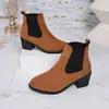 Botines elásticos retro de terciopelo, Botas Martin de tacón medio transfronterizas, Nueva colección otoño 2026, Tallas grandes, Efecto adelgazante, Botines para mujer, En stock