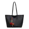 Bolso tote tejido de color liso, moderno y simple, para mujer, gran capacidad, para el día a día, personalizado, casual, texturizado, bolso de hombro vintage