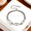 Amazon Nuevo Set de Pulseras Chapadas en Oro de Acero de Titanio Moda Simple Cadena de Clip Cadena Cubana Cadena Lisa con Perlas Redondas Joyería de Mano