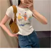 [em estoque] VC camiseta estampada de manga curta feminina primavera e verão novo estilo coreano versátil slim-fit curto top