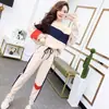 Moda de Primavera y Otoño Estilo Callejero Estilo Coreano Conjunto para Mujer: Conjunto de Dos Piezas: Sudadera de Bloques de Color Holgada con Cordón y Pantalones Jogger