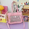 Nueva Bolsa de Hombro Ligera Cruzada Transparente con Insignia Estilo Japonés de Alta Apariencia Color Caramelo Chica Dulce