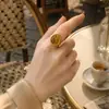 Joyería Transfronteriza Europea y Americana, Anillo Abierto Cuadrado de Piedra Preciosa Degradada Estilo Vintage, Anillo de Ojo de Gato con Diseño Ins