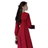 Vestido Rojo de Manga Larga para Mujer, Vestido Francés de Manga Larga para Compromiso, Vestido para Brindis de Novia, Falda Roja, Falda Larga que se Puede Usar en Ocasiones Cotidianas