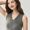 Chaleco de Encaje con Patrón de Ola Kang Sai Ni Cuello en V 100% Cachemir Prenda Interior 26 Otoño Invierno Nuevo Top Adelgazante Favorecedor para Mujer