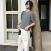 Camisa de Punto para Hombre de Verano Estilo Old Money, Manga Corta, Canalé, Ajuste Delgado, Hombro Normal, Manga Corta, Rayas Anchas, Color Albaricoque