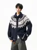 Suéter Abrigo de Punto Fair Isle con Botones de Cuerno en Solapa para Hombre Mujer Invierno Diseño con Sentido Bloque de Color Cárdigan Chaqueta de Punto Engrosada