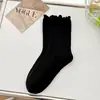 Meias Brancas para Mulheres no Outono e Inverno, Meias Respiráveis de Malha Resistentes a Odores de Cano Médio, Adequadas para Sapatos Birkenstock, Meias Longas 100% Algodão com Acabamento em Renda
