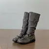 Elegantes botas largas retro negras de suela gruesa para mujer, nuevas y versátiles para el verano de 2026, que estilizan y aumentan la altura, botas de jinete