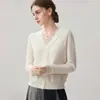 Cardigã de Renda e Cashmere Outono Novo Estilo Feminino Gola Borla Camada Base Estilo Elegante Botão Único Roupa Externa Quente