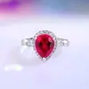 Estilo nuevo europeo y americano para mujer, anillo colorido con tesoro S925 plata de ley, corindón rojo imitación tesoro rojo paloma, forma de gota, joyería vintage
