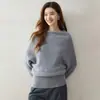 Suéter de Cashmere Cor Lisa Estilo Coreano Feminino Ombro Único Mangas Morcego Malha Delicada Manga Longa Cintura Marcada Modelador Camada Base Inverno