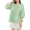 Camisa lnto verde para mujer 2026 nuevo verano estilo coreano hermosa y elegante holgada fina manga de farol top blusa