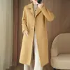 Casaco Cardigan Clássico de Alta Qualidade 100% Lã Pura Dupla Face para Mulheres, Novo Outono e Inverno 2026, Elegante de Corte Slim, Acima do Joelho