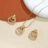 Moda Europea y Americana Uso Diario Elegante Versátil Metal Círculo Geométrico Conjunto de Joyería de Collar y Pendientes para Mujer